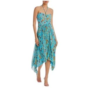 Floral Strapless Blue Dress